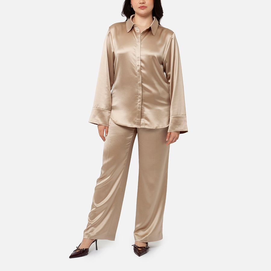SET | Pantalón de vestir + Camisa de botones de Satin (Champagne)