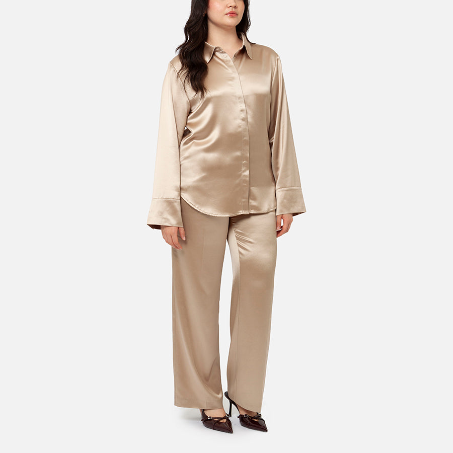 SET | Pantalón de vestir + Camisa de botones de Satin (Champagne)