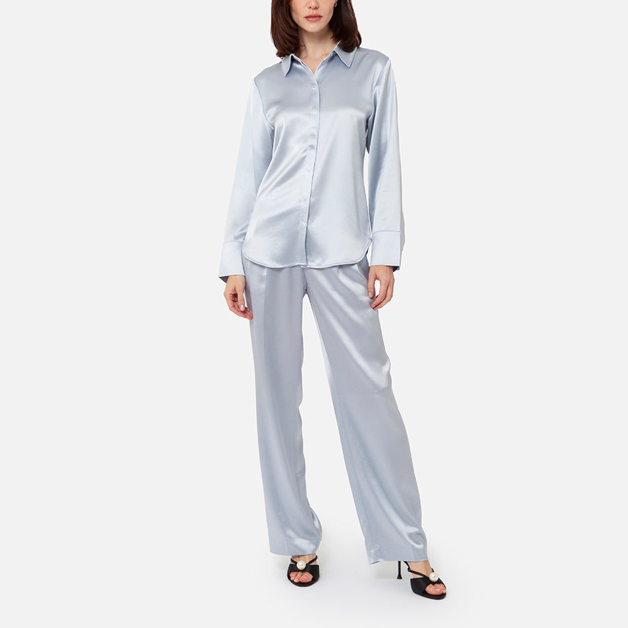 SET | Pantalón de vestir + Camisa de botones de Satin (Silver)
