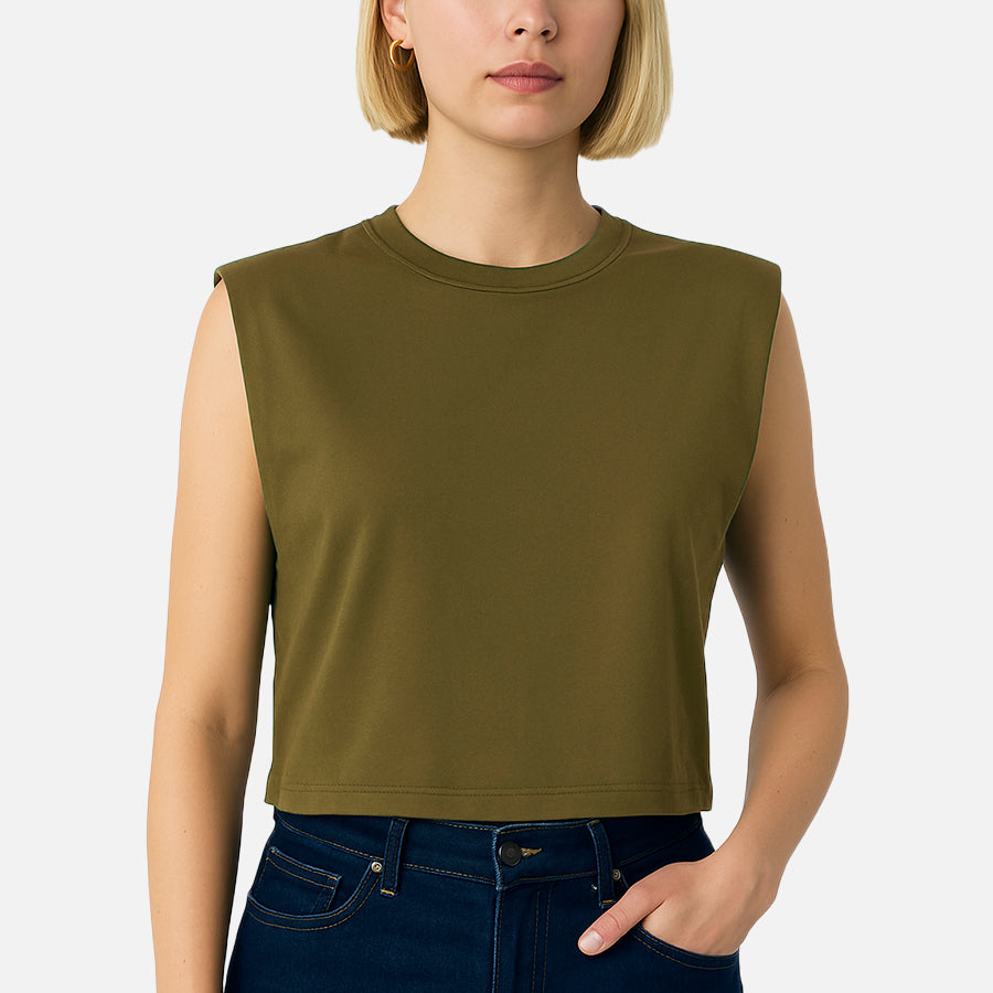 T-shirt crop de algodón con hombreras