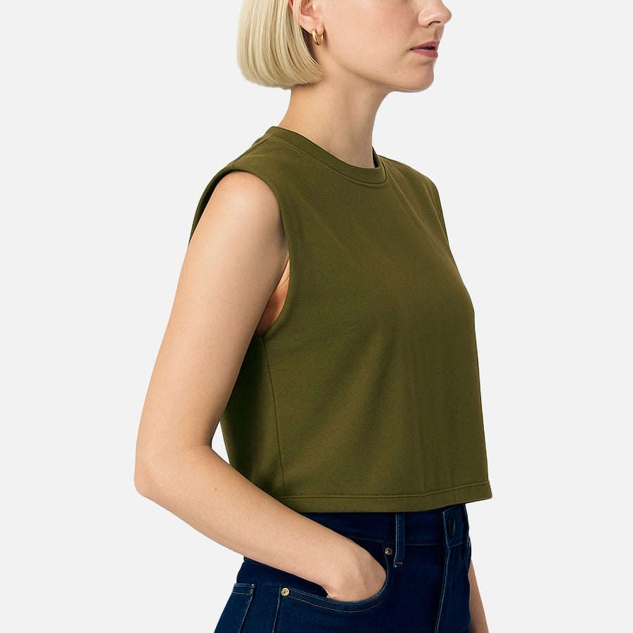 T-shirt crop de algodón con hombreras