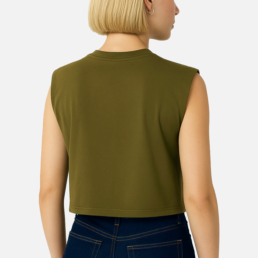 T-shirt crop de algodón con hombreras