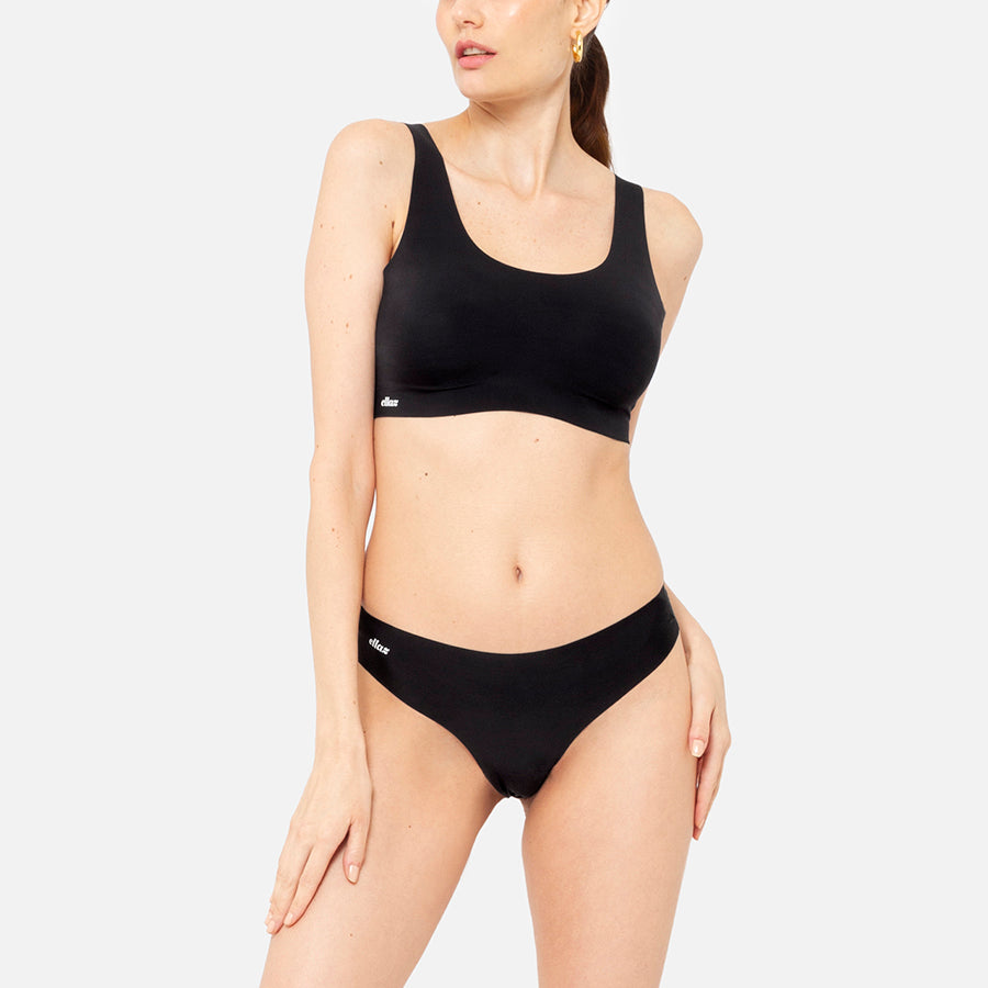 Bralette cuello redondo + Tanga (Negro)