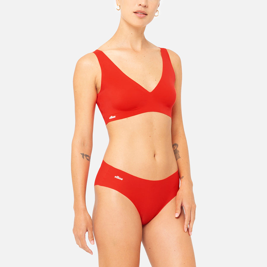 Bralette cuello V + Bikini (Cherry)