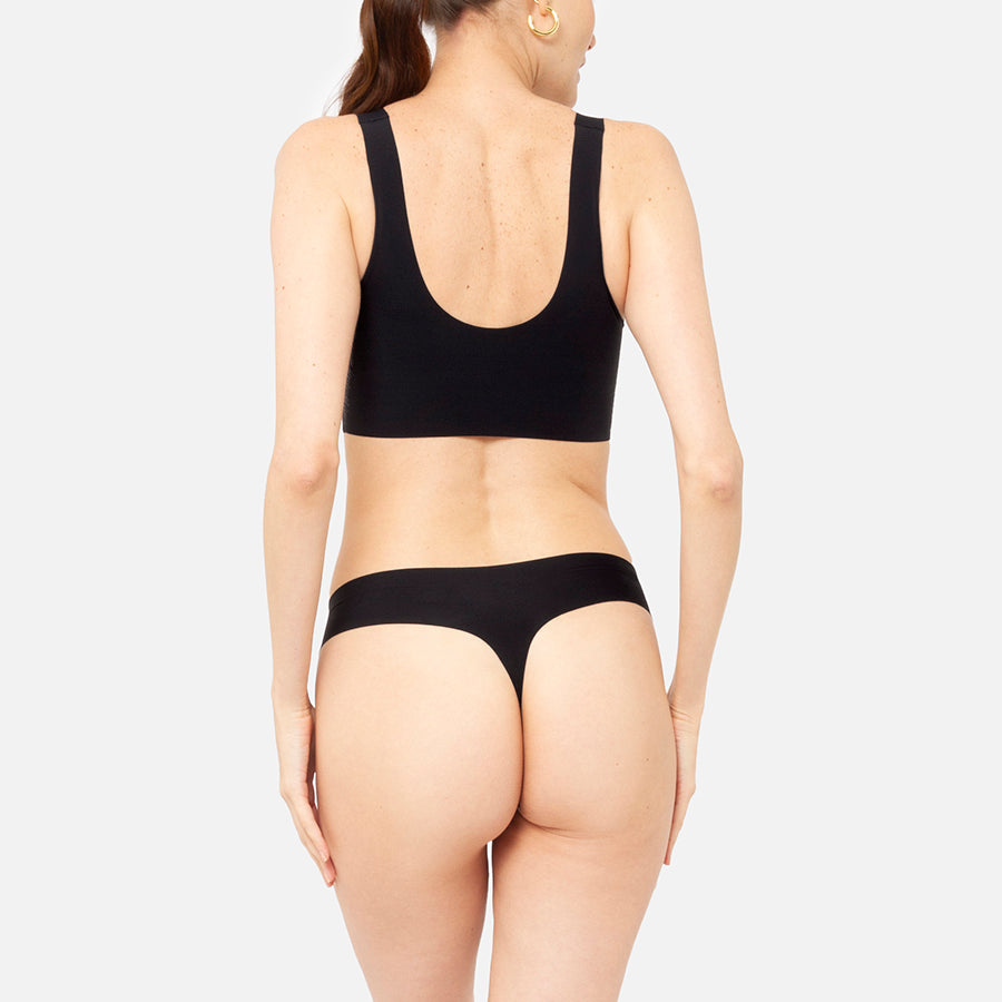 Bralette cuello redondo + Tanga (Negro)