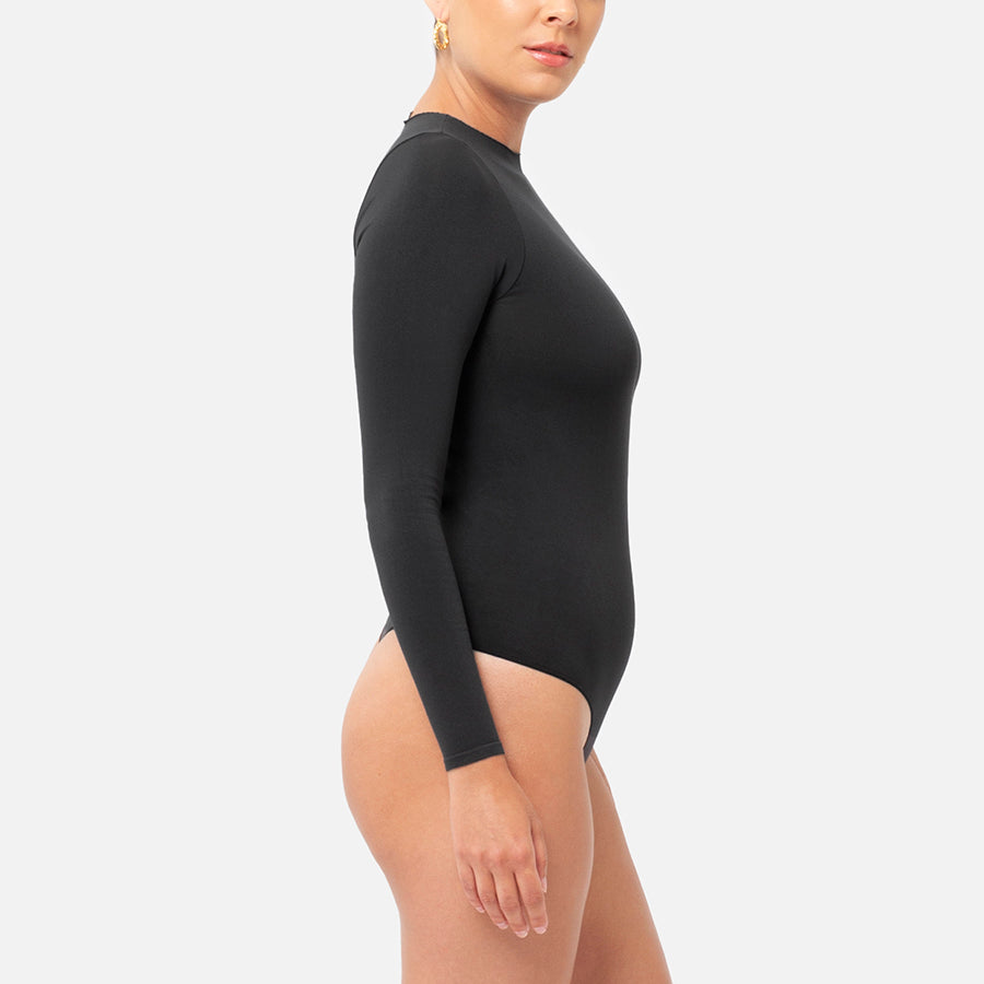 Bodysuit manga larga color negro Black