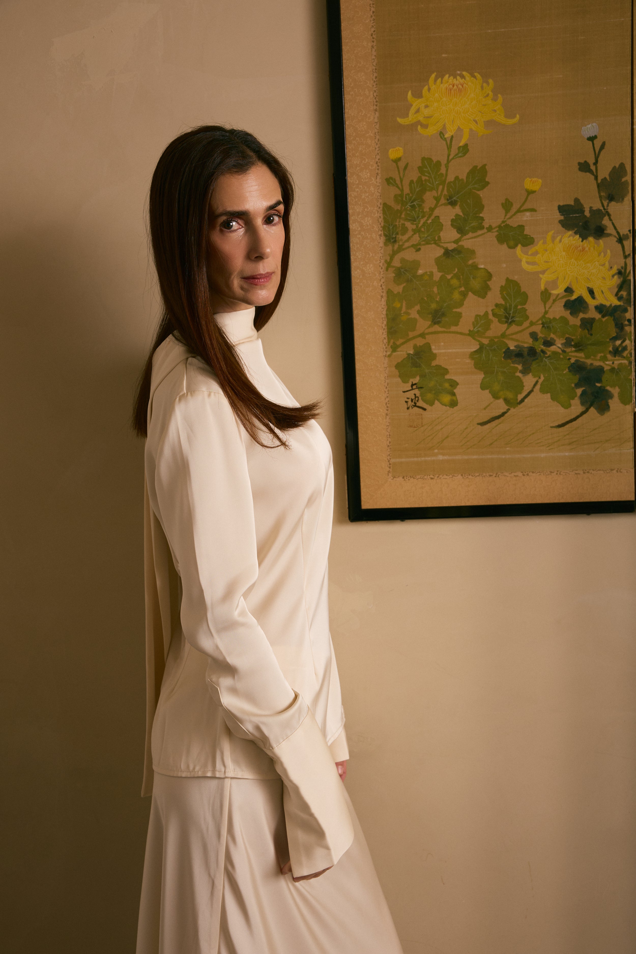 Long Sleeve Satin Scarf  Blouse