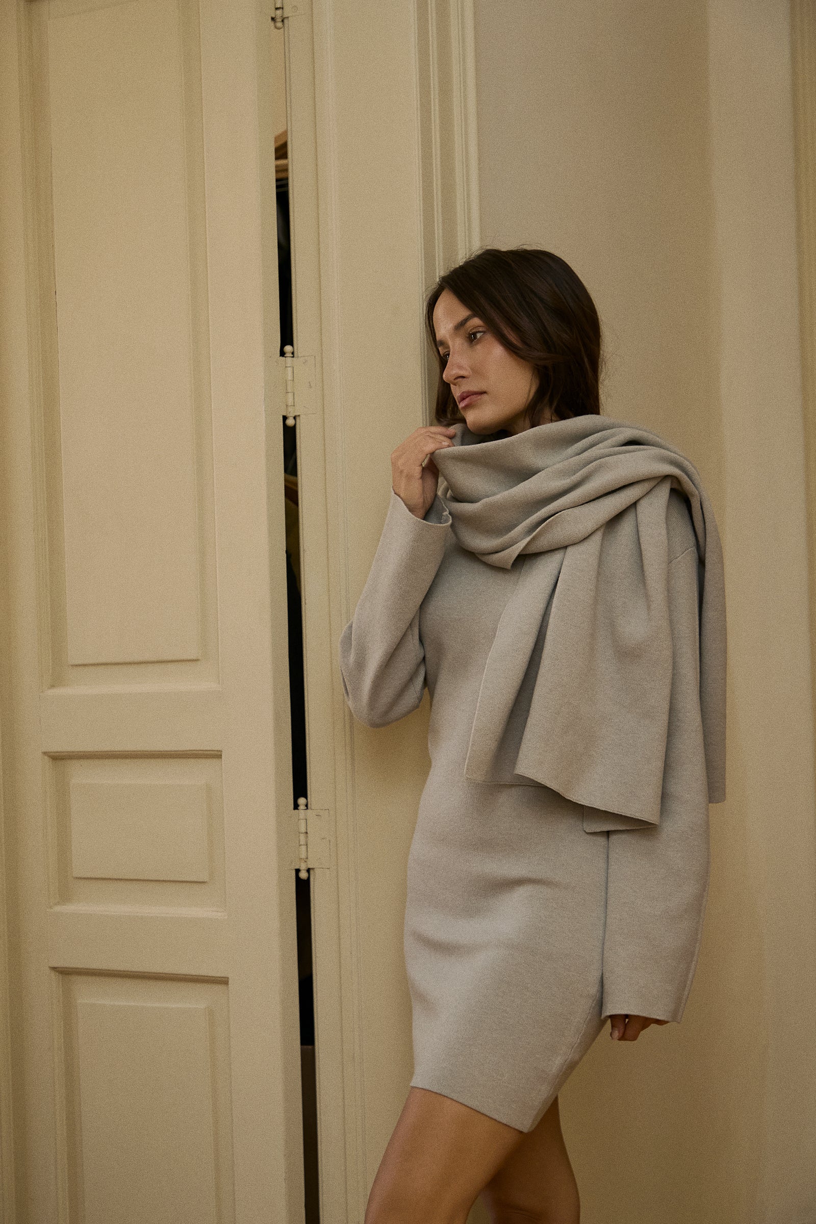 Plush Knit Scarf Knit Mini Dress