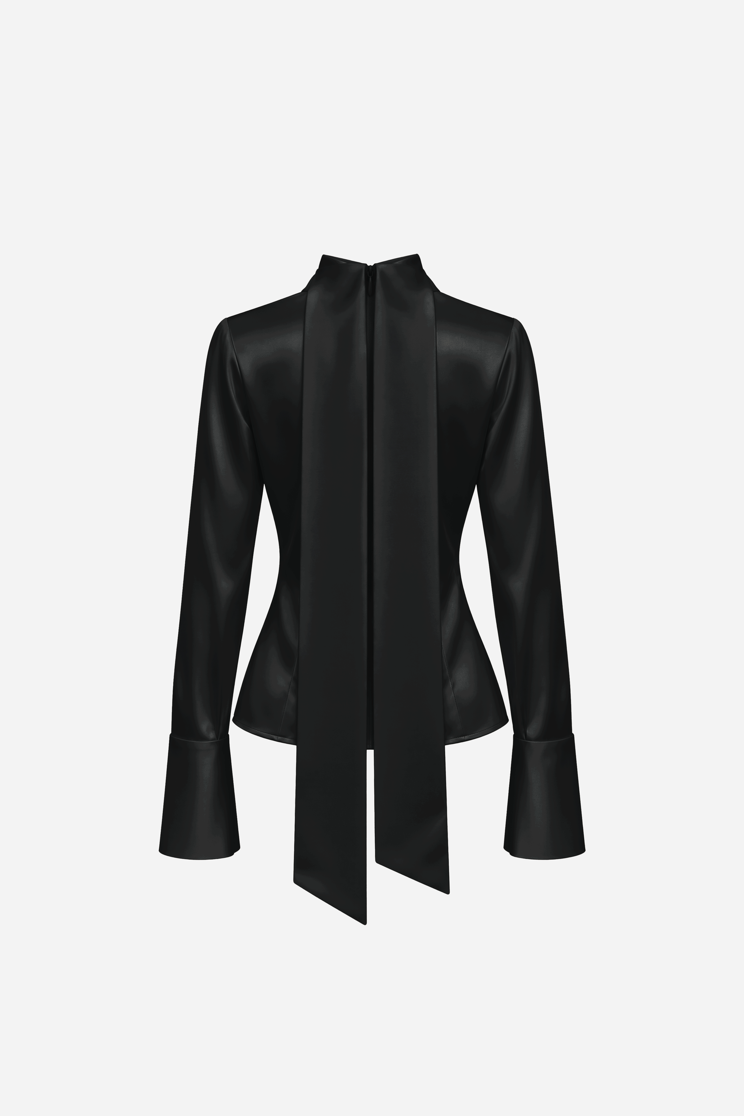 Long Sleeve Satin Scarf  Blouse