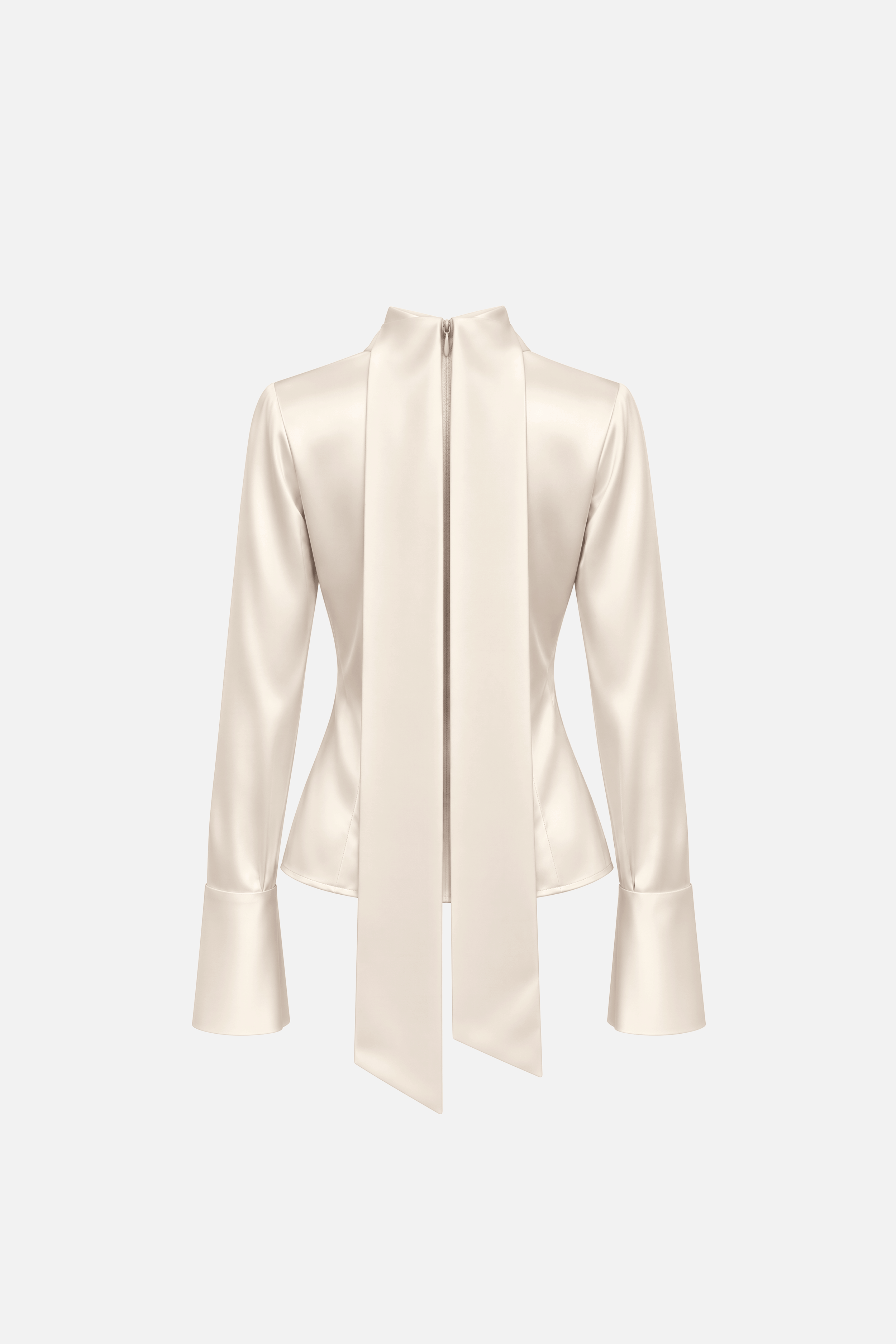 Long Sleeve Satin Scarf  Blouse
