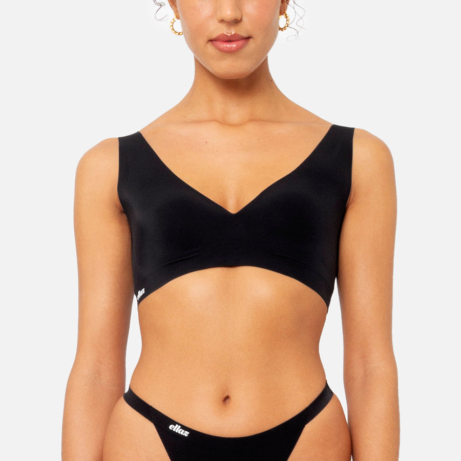 Seamless V neck bralette Black