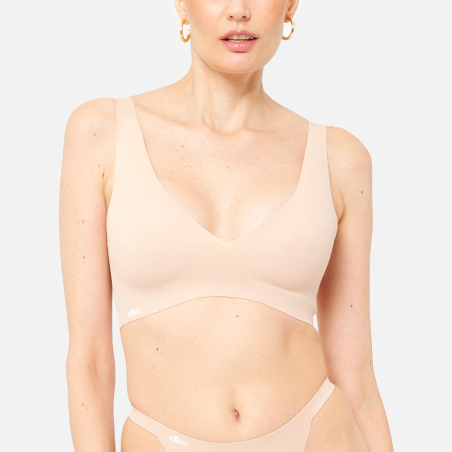 Seamless V neck bralette Nude