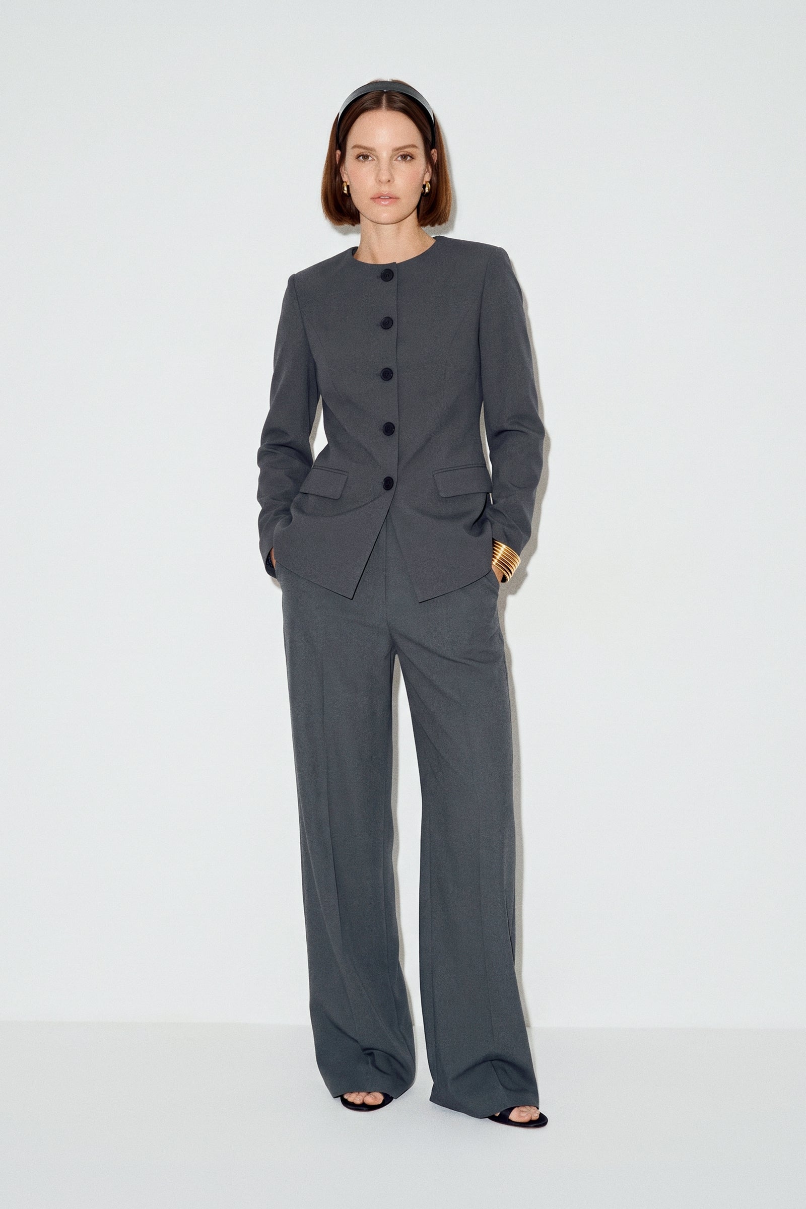 Tailored Collarless Blazer