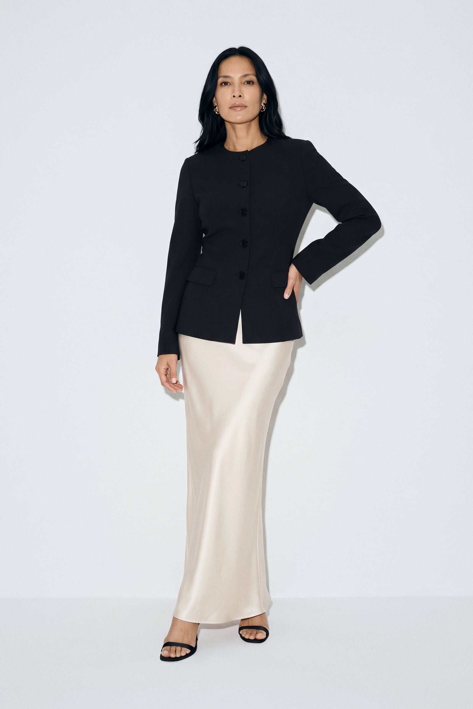 Tailored Collarless Blazer