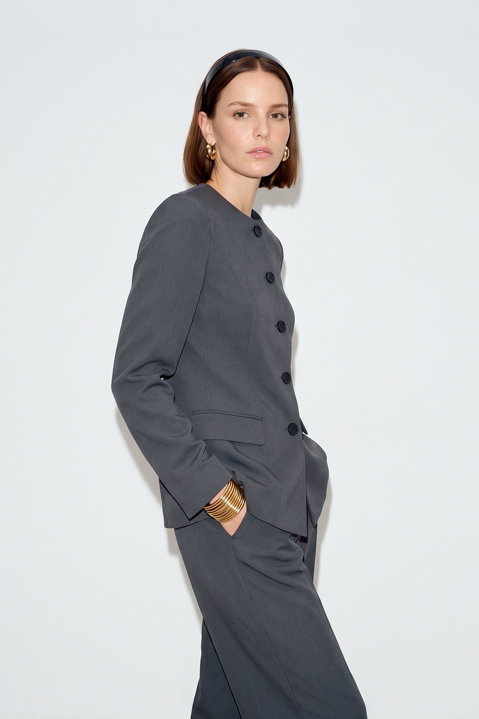 Tailored Collarless Blazer
