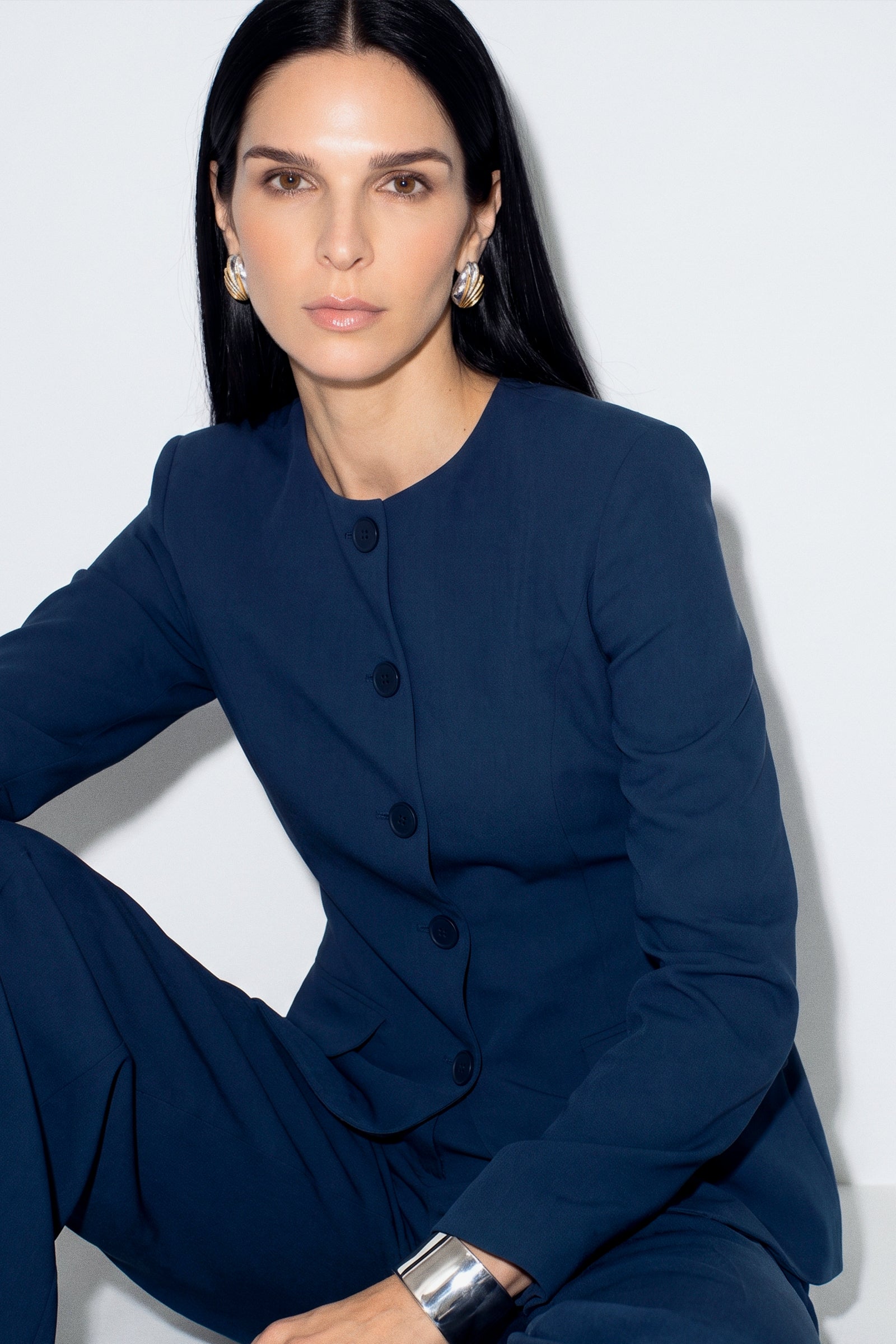 Tailored Collarless Blazer