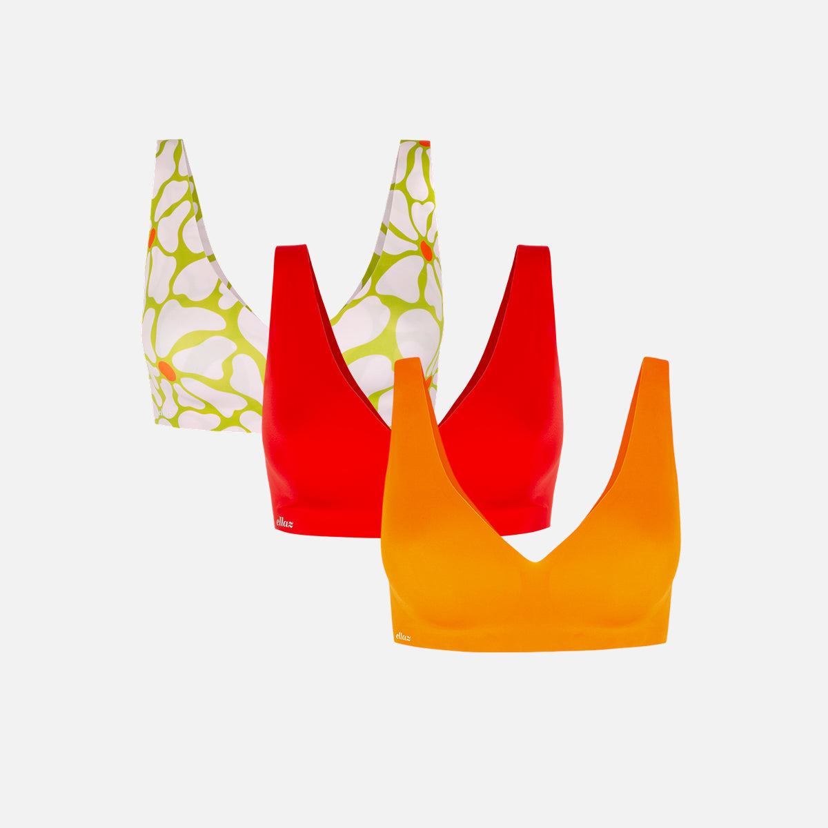 SET | Shocking Orange +Cherry Red + Flower Bra