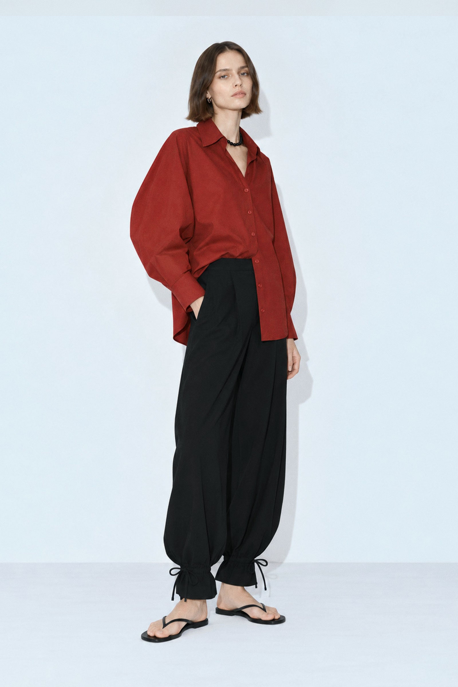 Cotton Poplin Bubble Sleeve Blouse