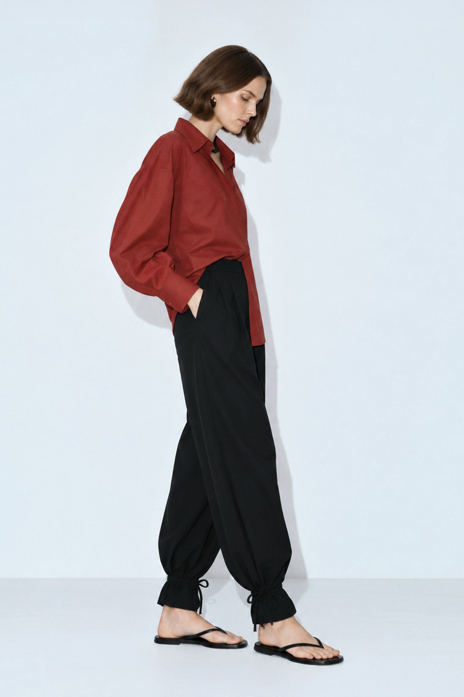 Cotton Poplin Bubble Sleeve Blouse
