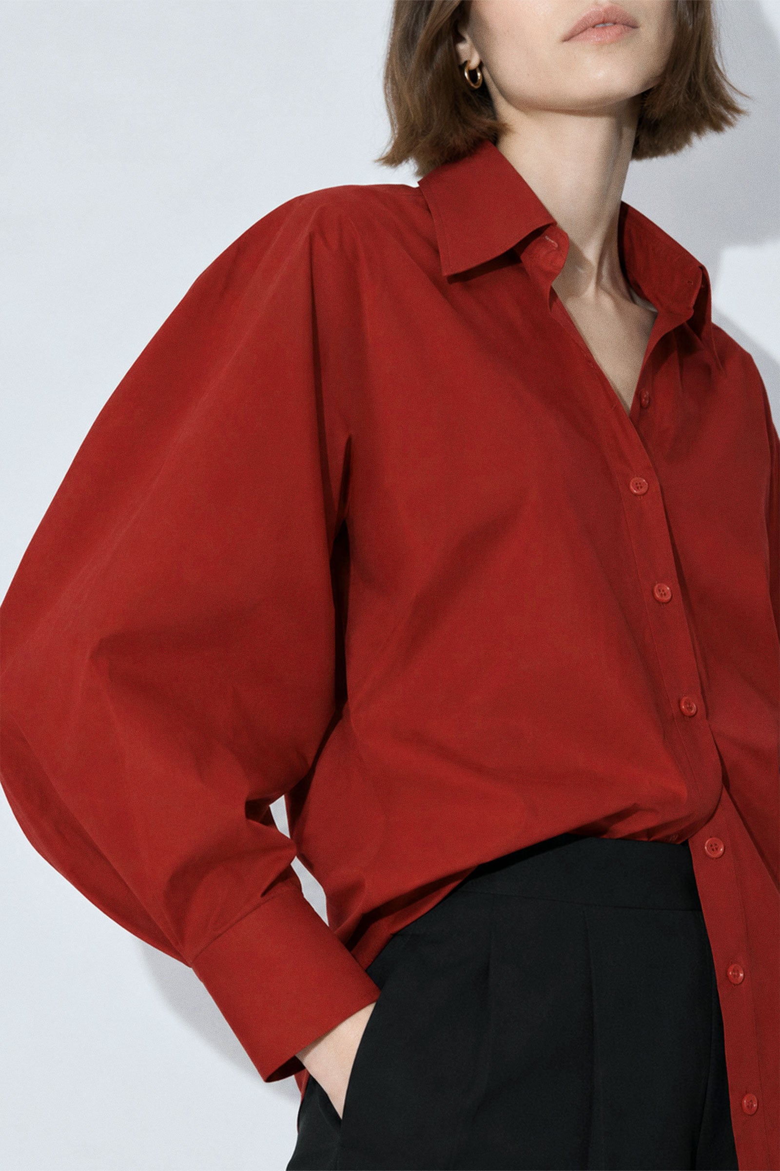 Cotton Poplin Bubble Sleeve Blouse