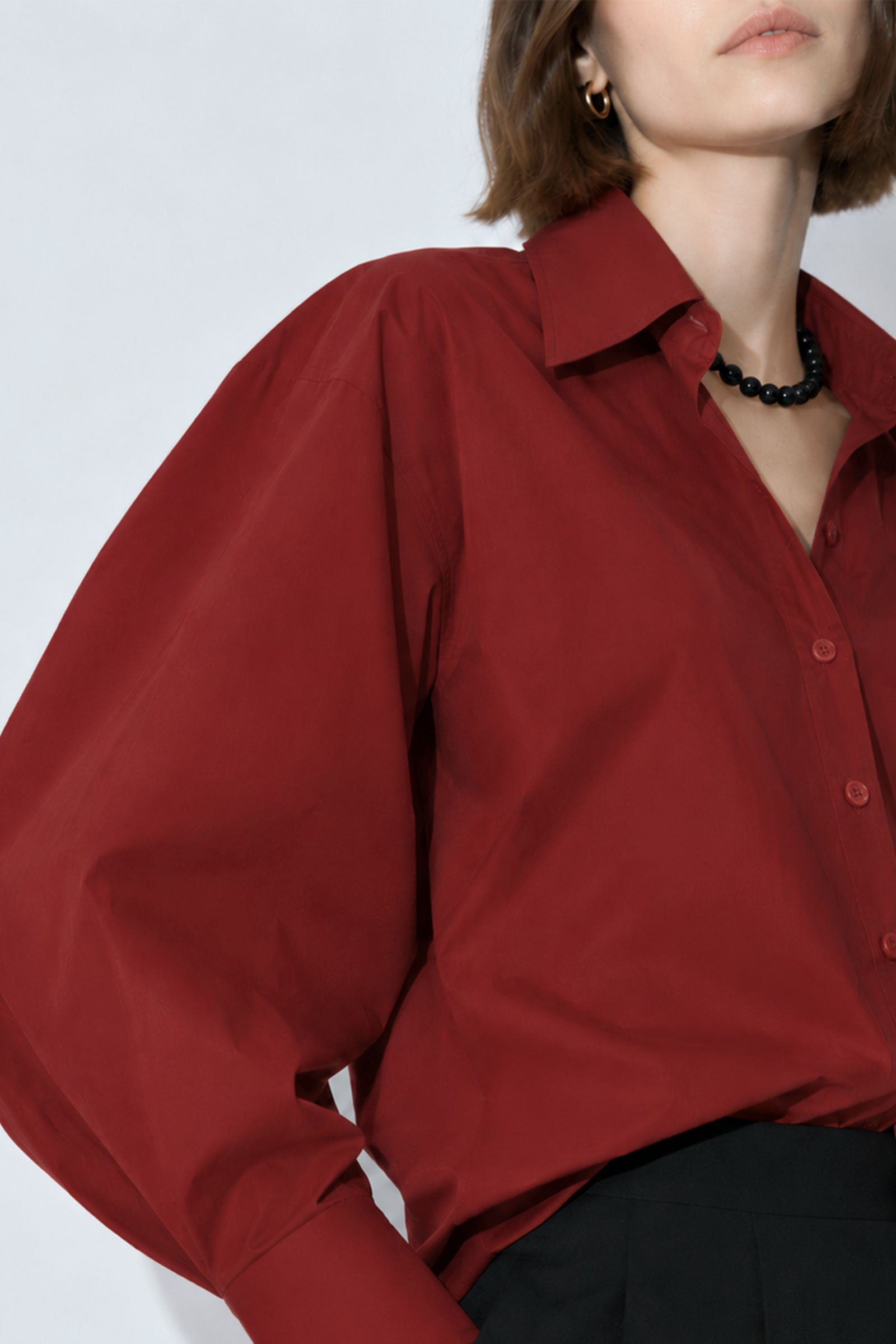 Cotton Poplin Bubble Sleeve Blouse