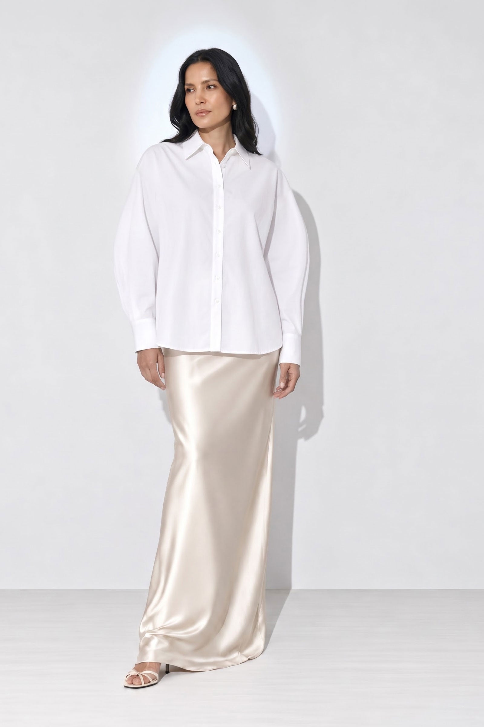 Cotton Poplin Bubble Sleeve Blouse