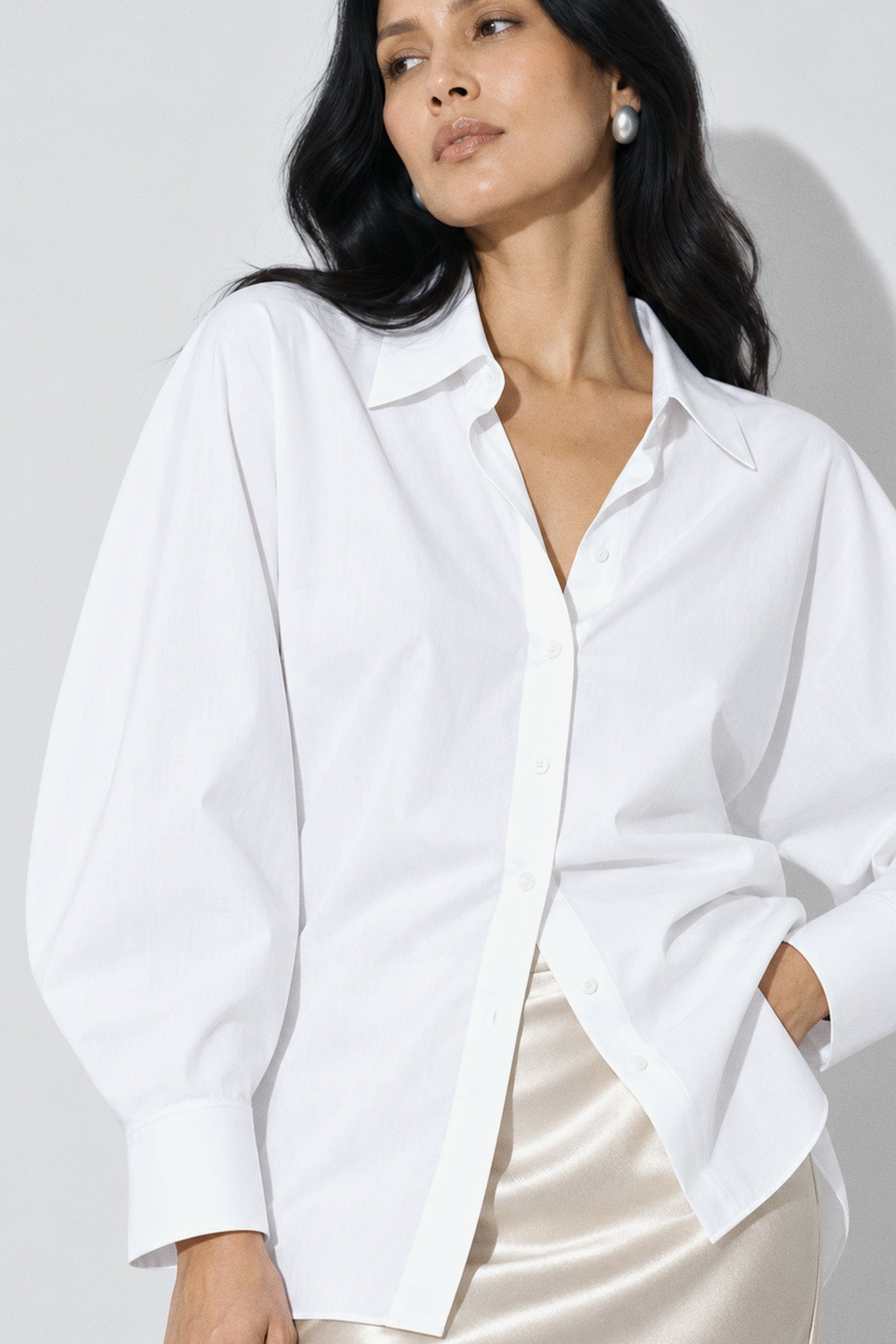 Cotton Poplin Bubble Sleeve Blouse