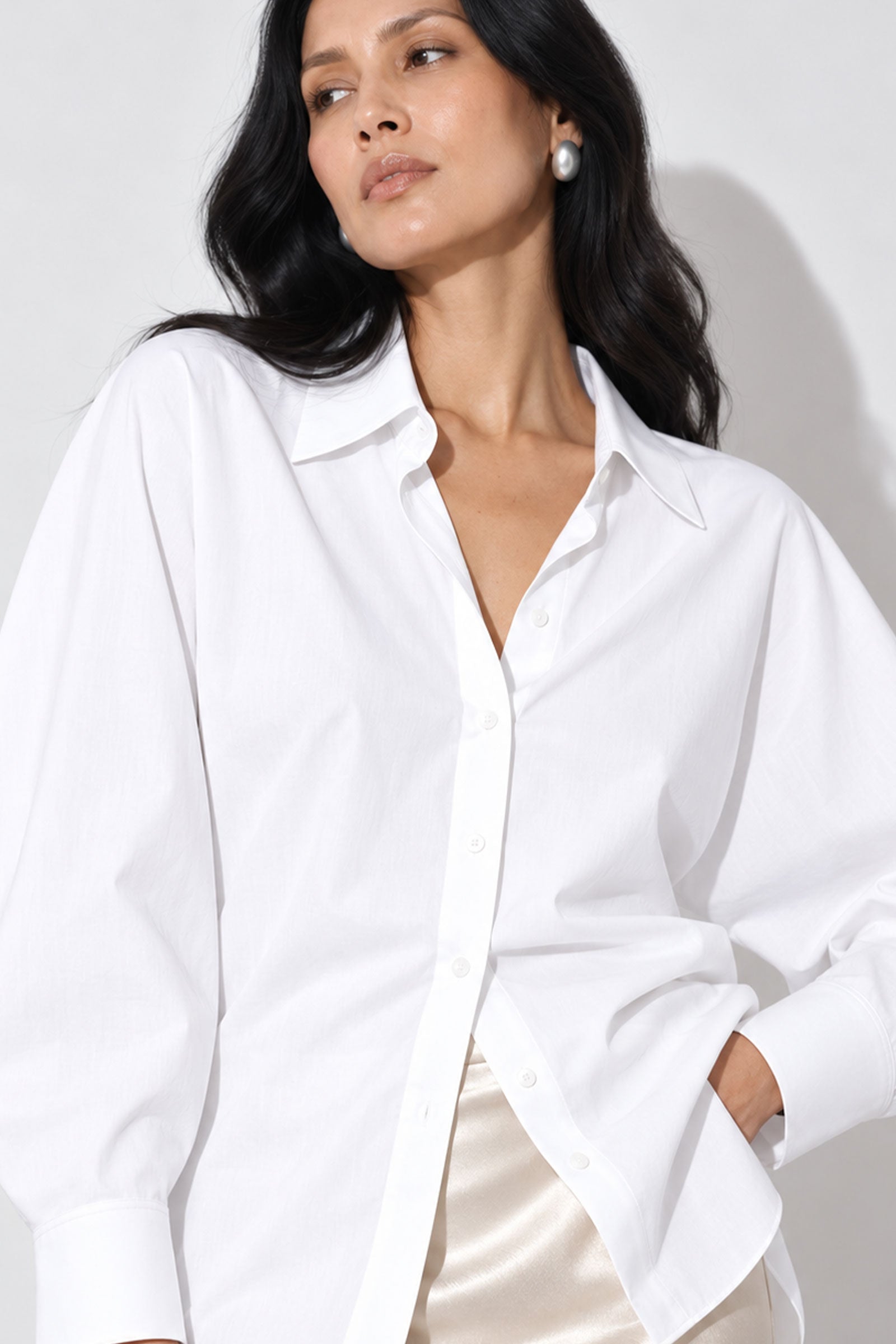 Cotton Poplin Bubble Sleeve Blouse