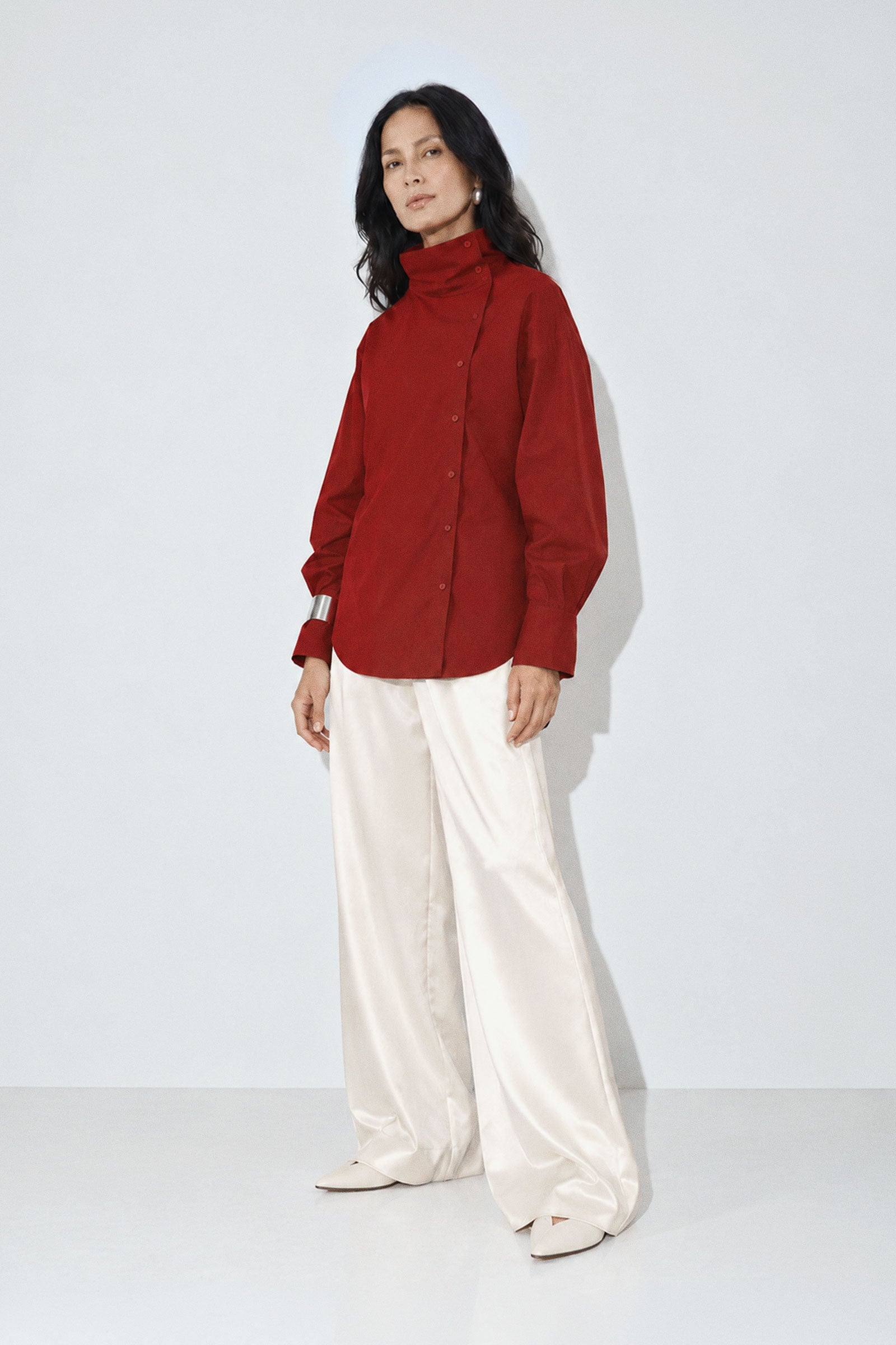 Cotton Poplin High Neck Blouse