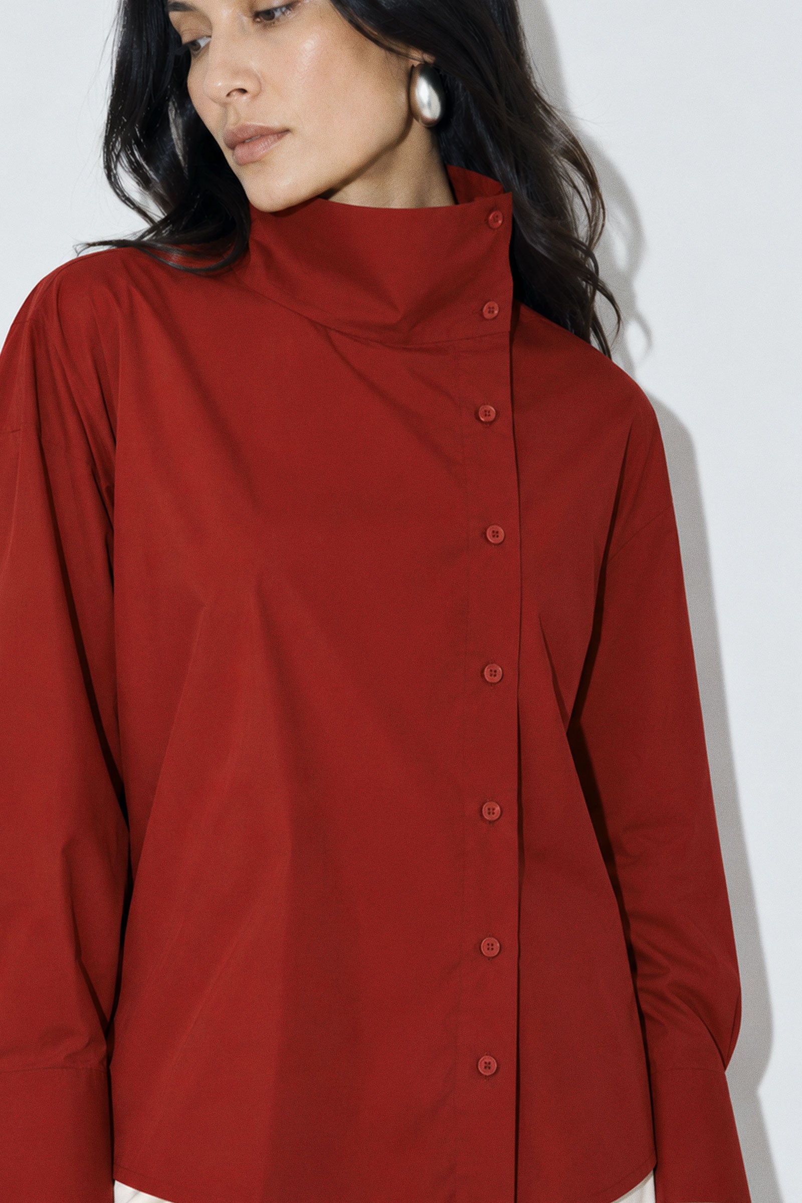 Cotton Poplin High Neck Blouse