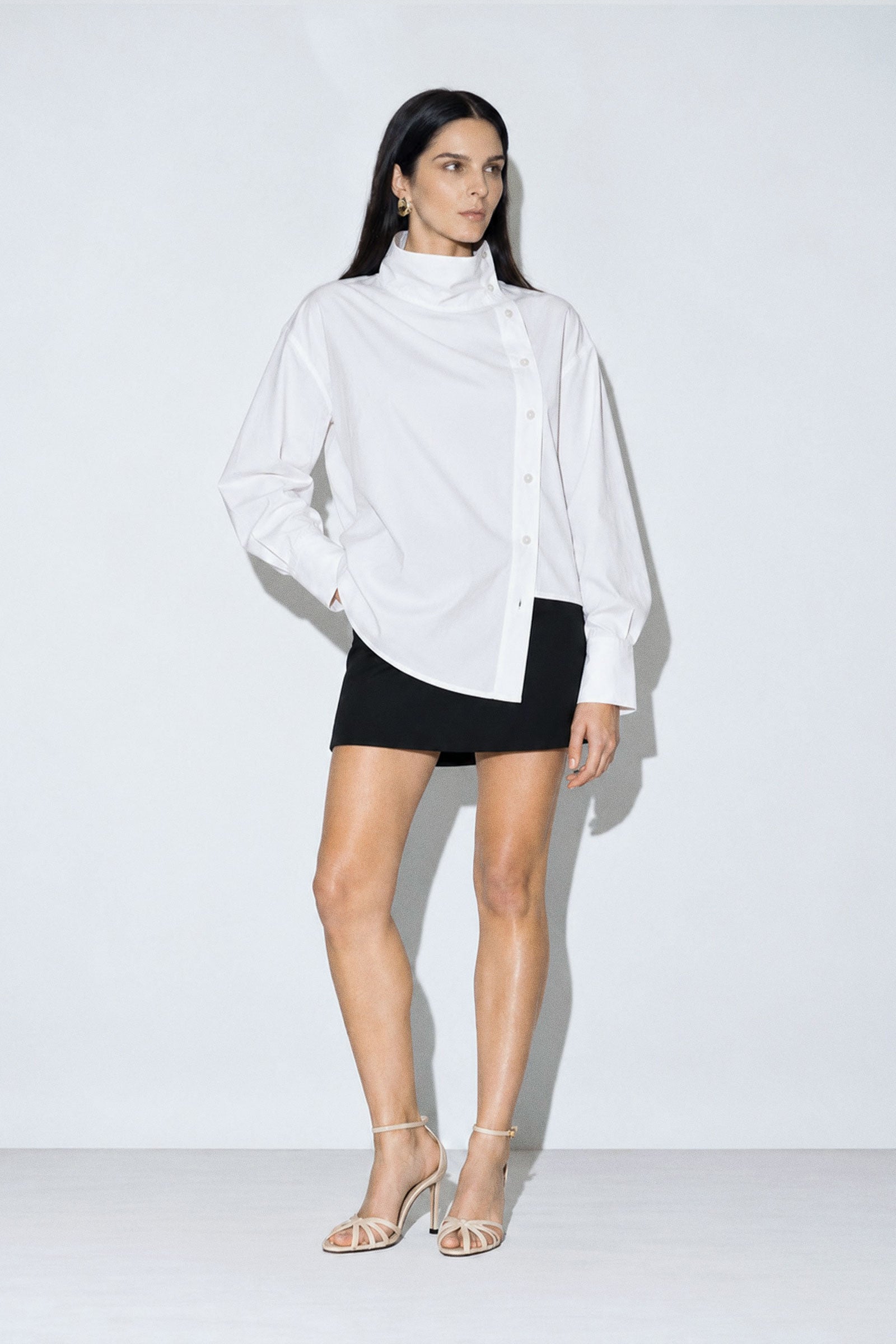 Cotton Poplin High Neck Blouse