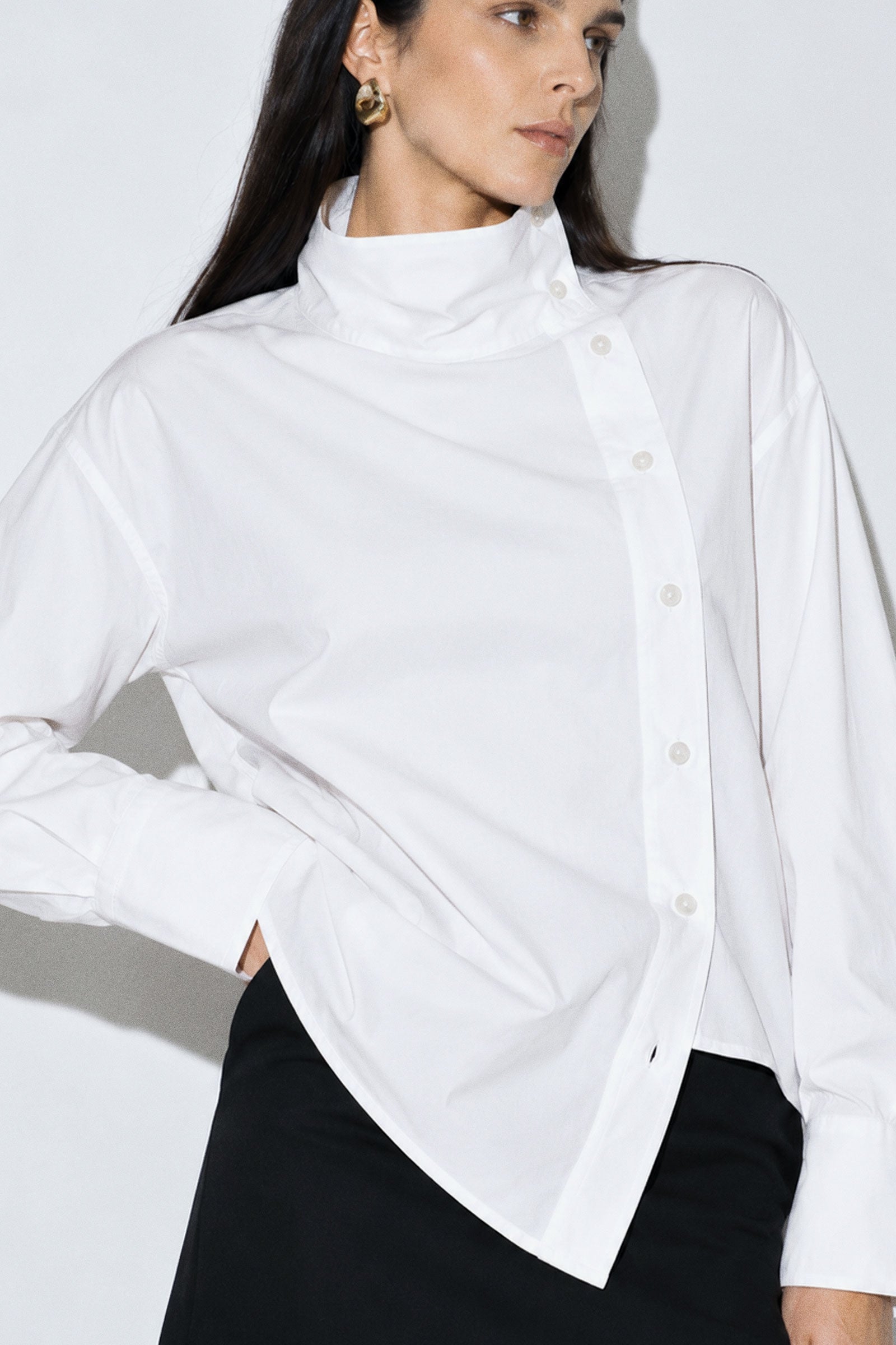 Cotton Poplin High Neck Blouse