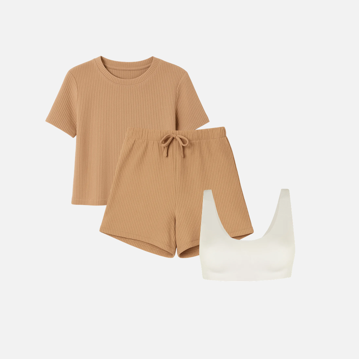 Set de pijama Soft Touch + Bralette cuello redondo seamless latte