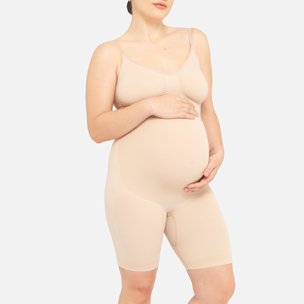 Modelo con faja de maternidad bodysuit short - ellaz Nude